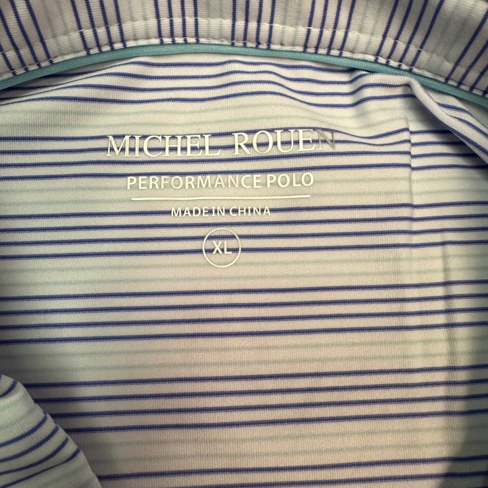Michel Rouen Men Performance Polo Shirt XL Purple White Striped Golf UPF-30+ NWT - Picture 6 of 8